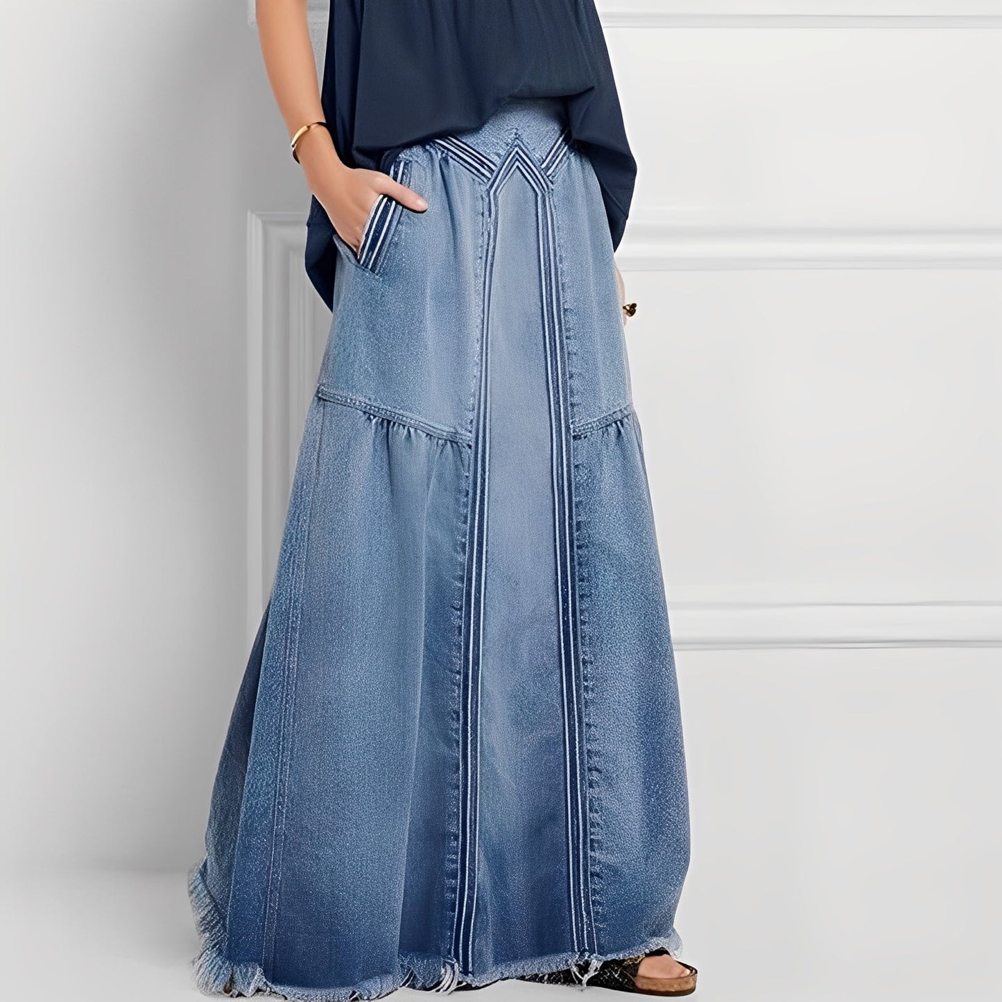 Jordyn - Jupe en jean extensible et décontractée avec poches pour femmes