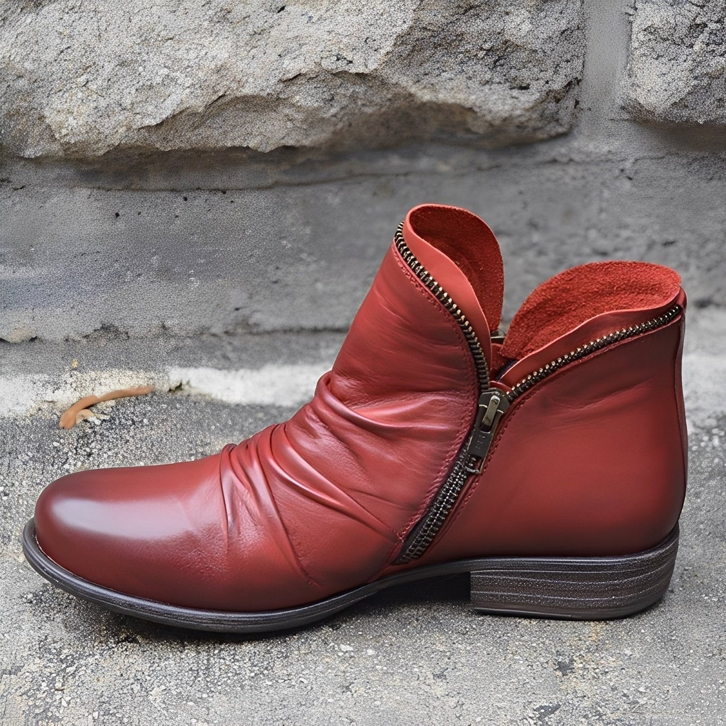 Veronica - Bottes rétro en cuir avec fermeture éclair pour femmes