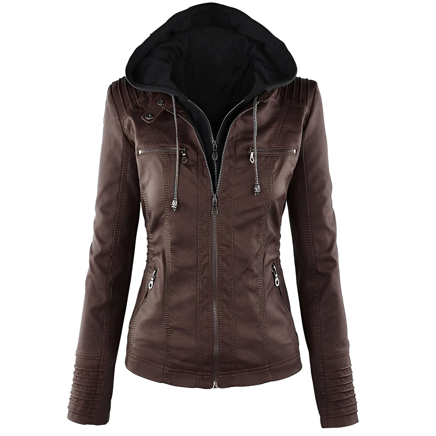 Janene - Veste en cuir imperméable avec capuche pour femmes