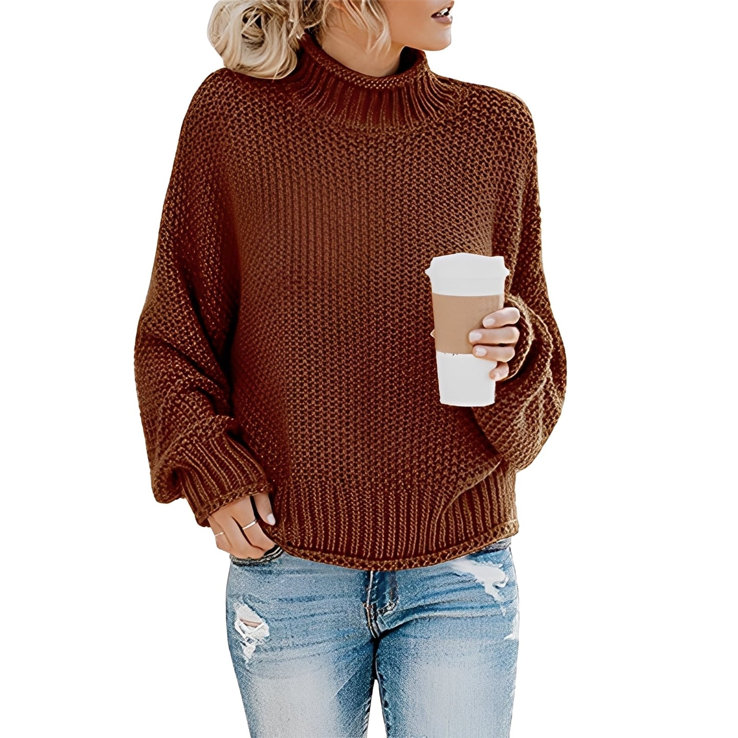 Evalyn - Pull en tricot décontracté à col haut pour femmes