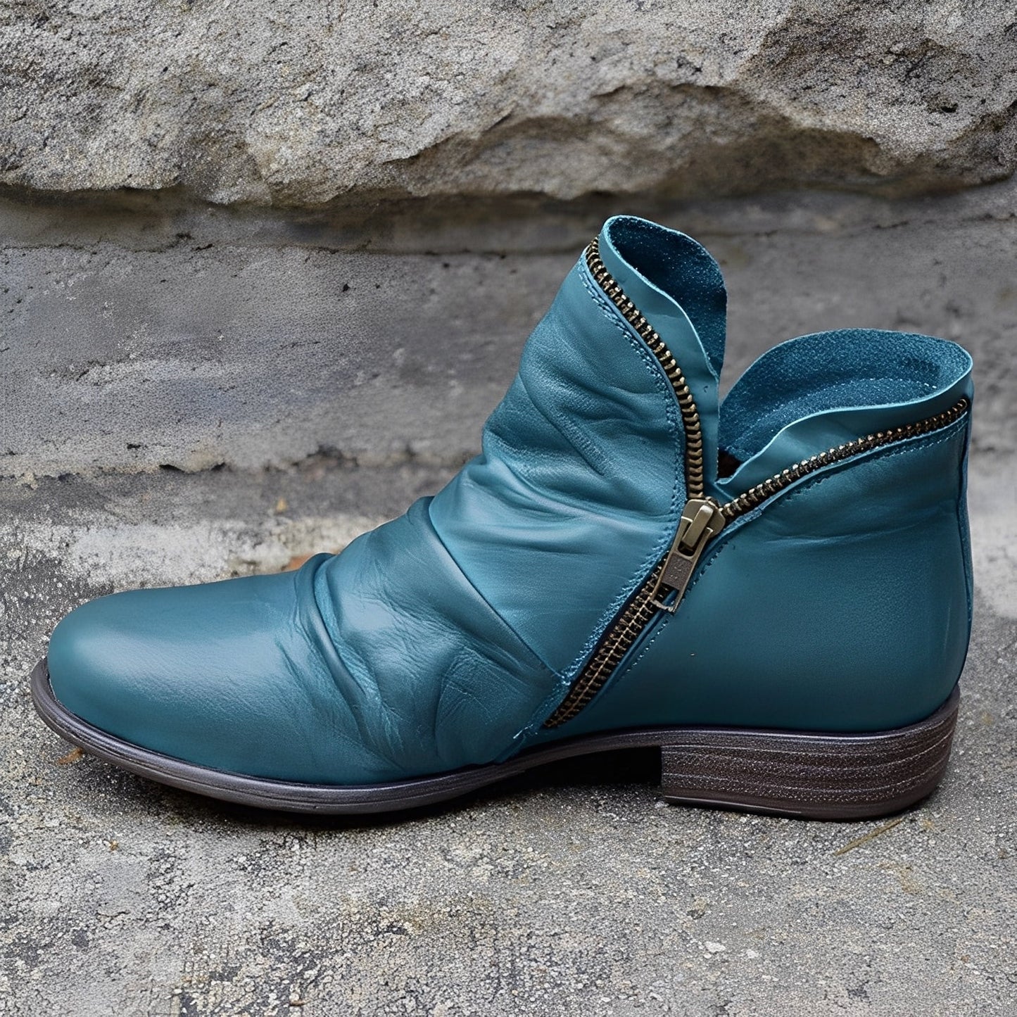 Veronica - Bottes rétro en cuir avec fermeture éclair pour femmes