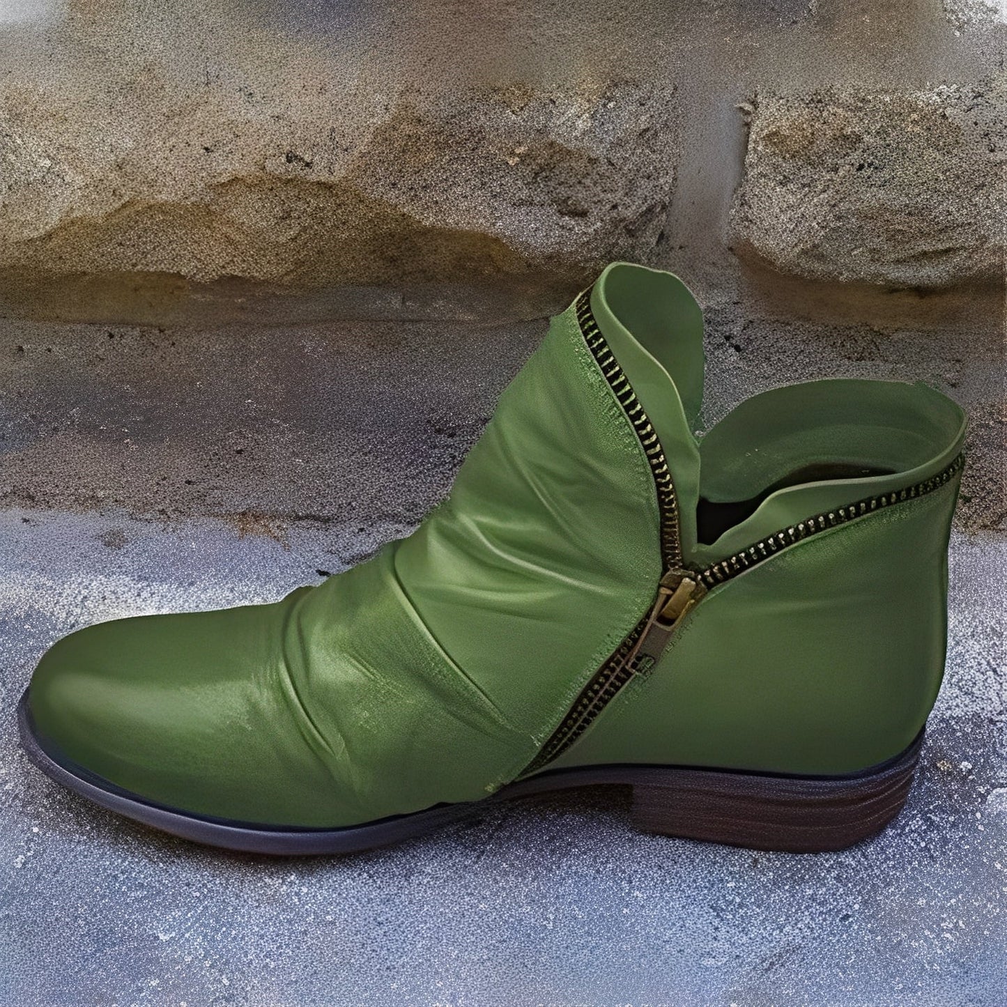 Veronica - Bottes rétro en cuir avec fermeture éclair pour femmes