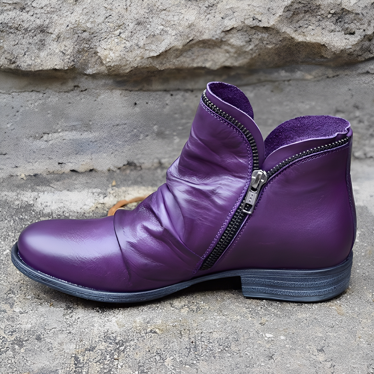 Veronica - Bottes rétro en cuir avec fermeture éclair pour femmes
