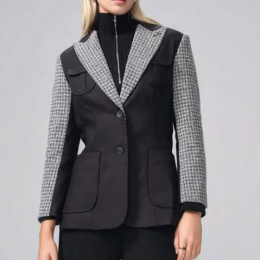 Blazer Structuré à Empiècements Contrastants