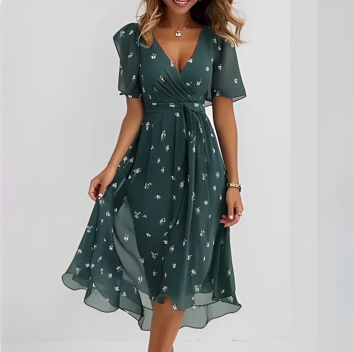 Lina – Robe portefeuille avec décolleté en V