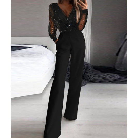 Kaye – Combinaison avec col en V et pantalon large